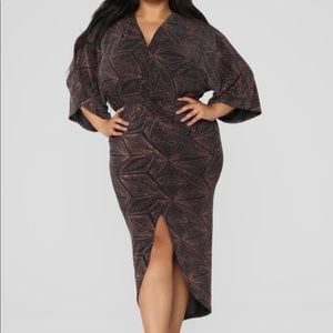 FashionNova Black/Copper Glitter Kimono Dress